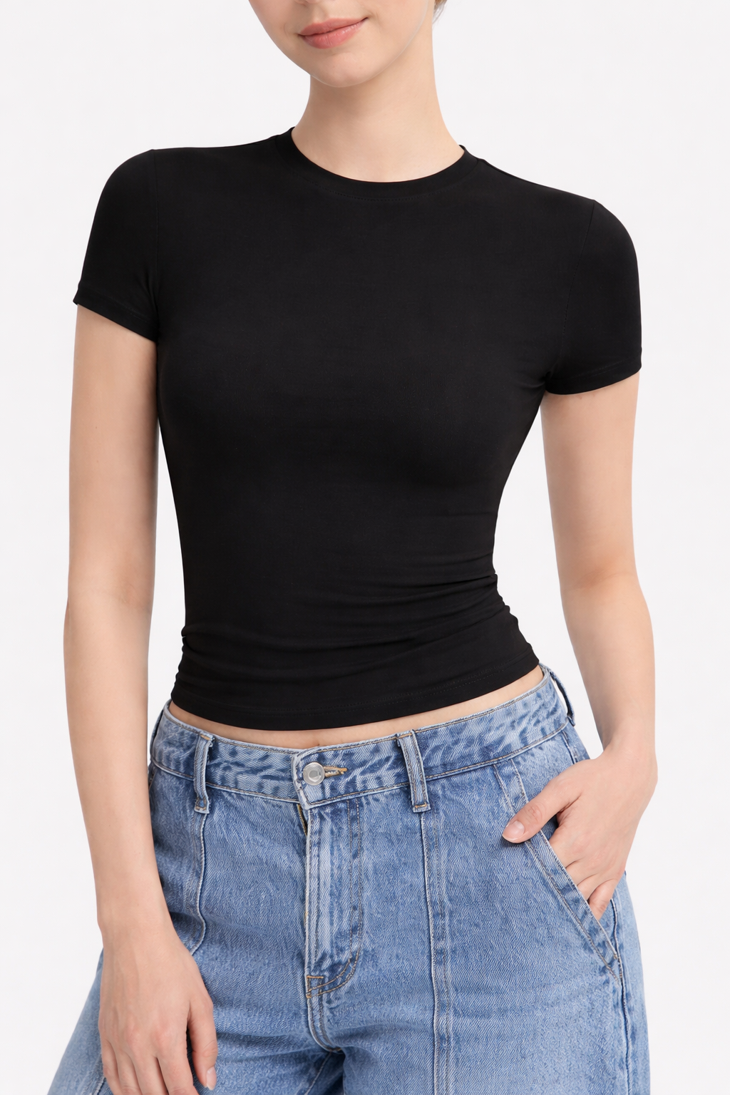 Slim Fit Cropped Crew Neck T-Shirt