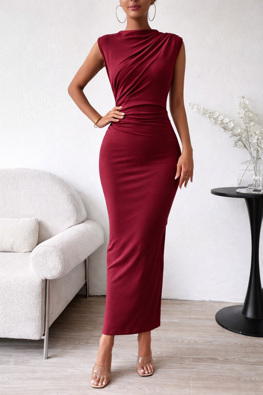 Ruched Sleeveless Maxi Dress