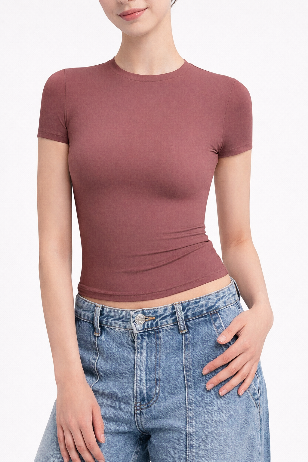 Slim Fit Cropped Crew Neck T-Shirt