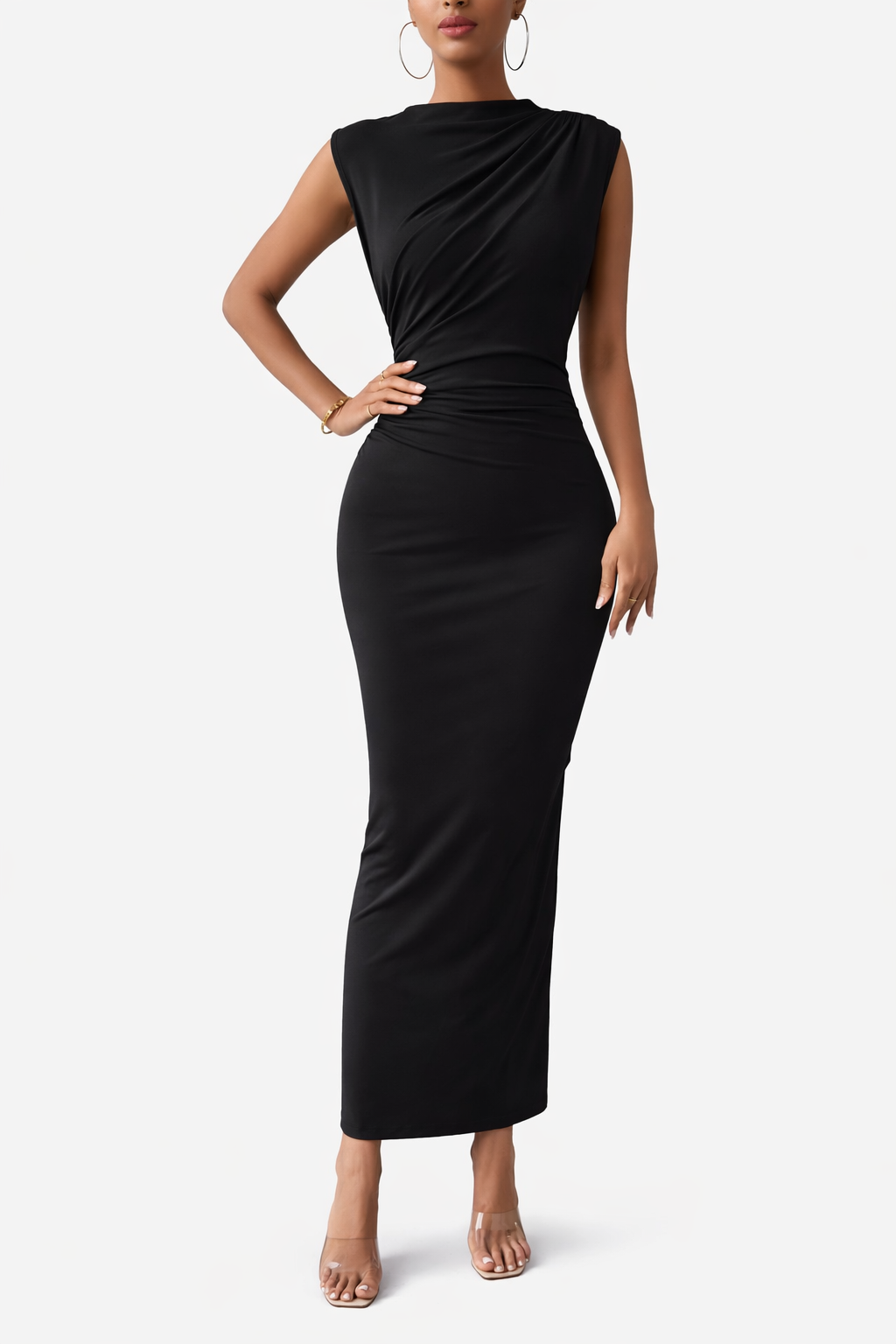 Ruched Sleeveless Maxi Dress