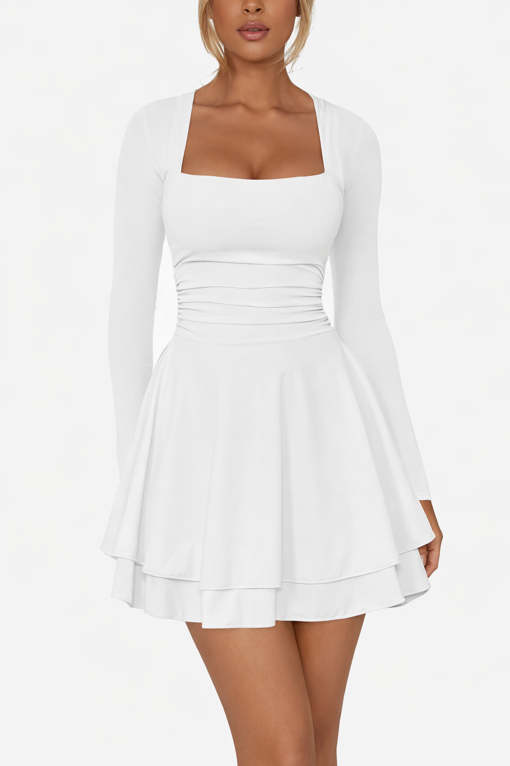 Square Neck Long Sleeve Mini Dress