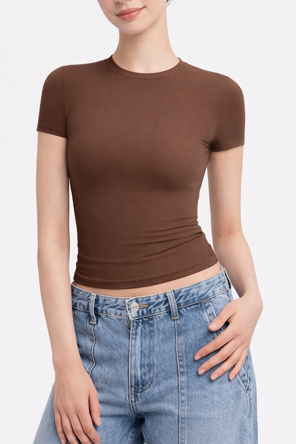 Slim Fit Cropped Crew Neck T-Shirt