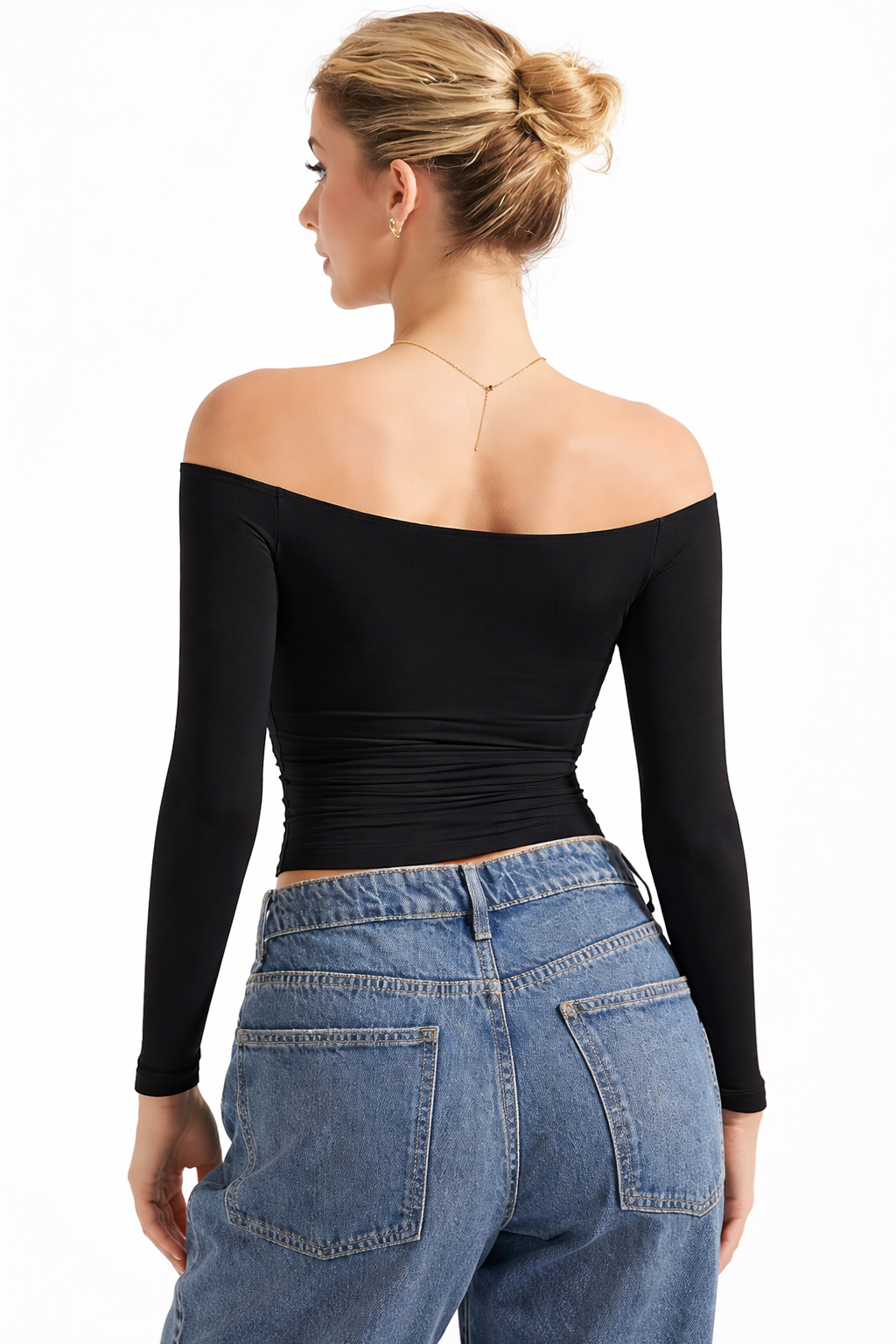 Off-Shoulder Cropped Long Sleeve Top