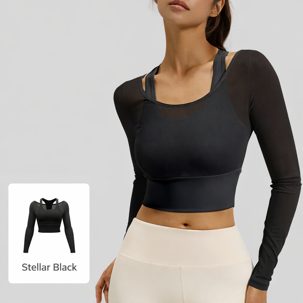 Peach Mesh Long Sleeve Top (2-in-1 Look)