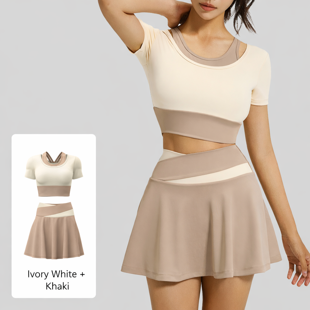 Peach Colorblock 2-in-1 Short Sleeve Top & Peach Colorblock Skirt