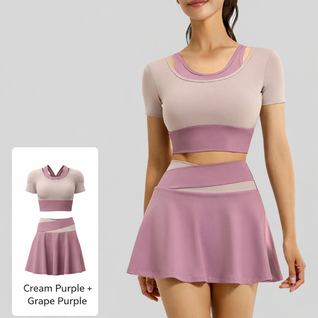 Peach Colorblock 2-in-1 Short Sleeve Top & Peach Colorblock Skirt