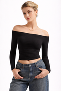 Off-Shoulder Cropped Long Sleeve Top