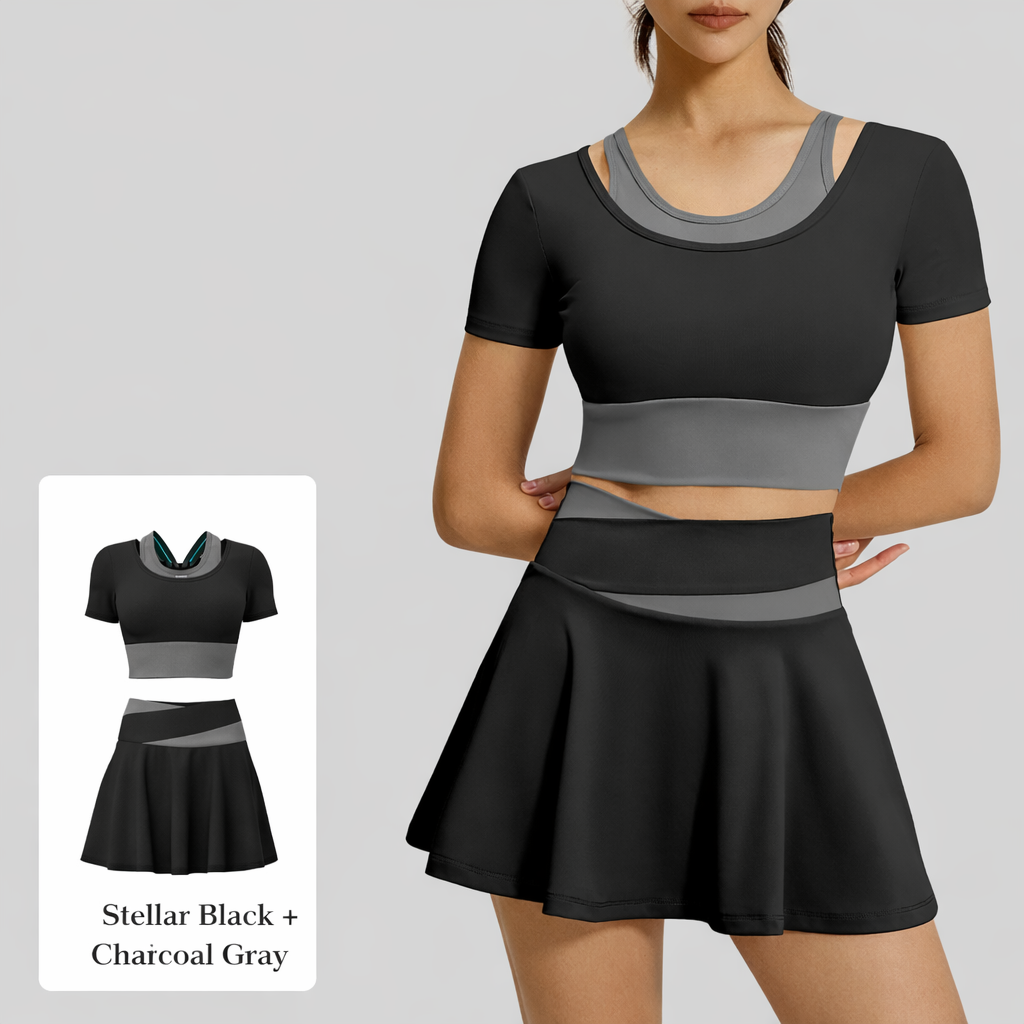 Peach Colorblock 2-in-1 Short Sleeve Top & Peach Colorblock Skirt