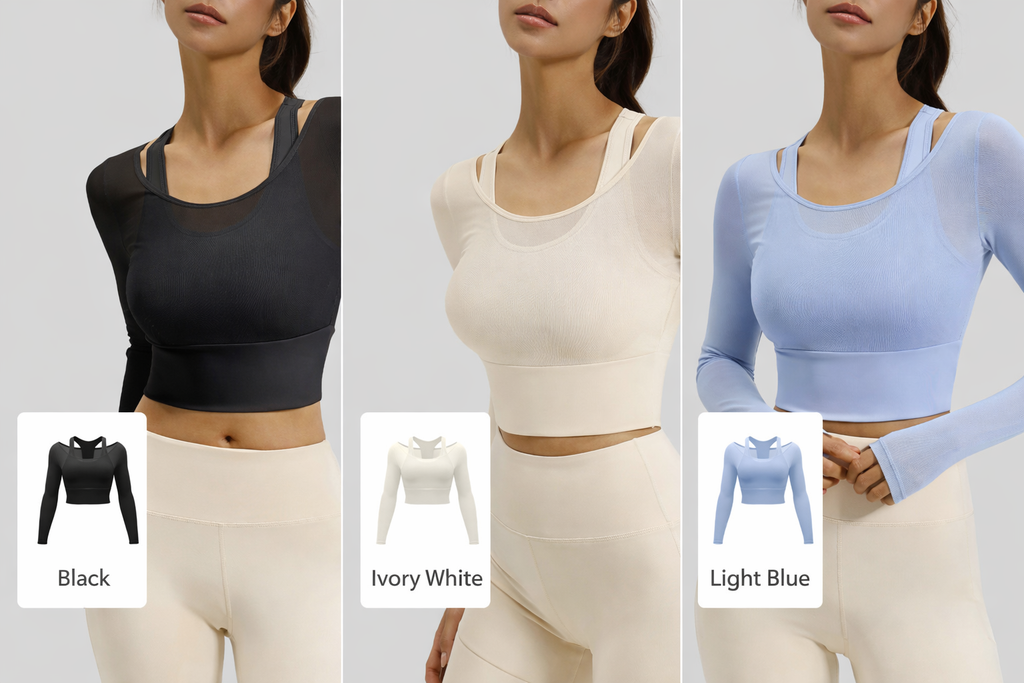 Peach Mesh Long Sleeve Top (2-in-1 Look)